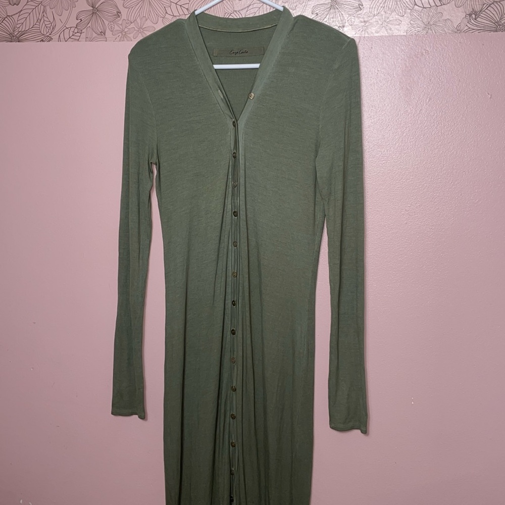 ✅Enza Costa Ribbed Silk Midi Dress M Olive Green